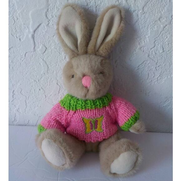 Vtg Beige Bunny with Pink Sweater Plush Toy Rabbit Stuffed 10" GAC 1999 Easter - Picture 6 of 6